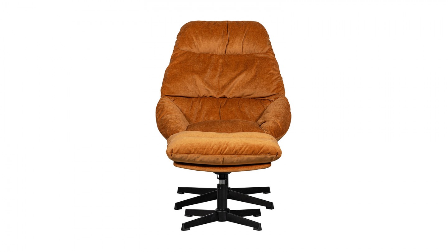 Fauteuil de relaxation avec repose-pied en tissu chenille rouille - Yaro