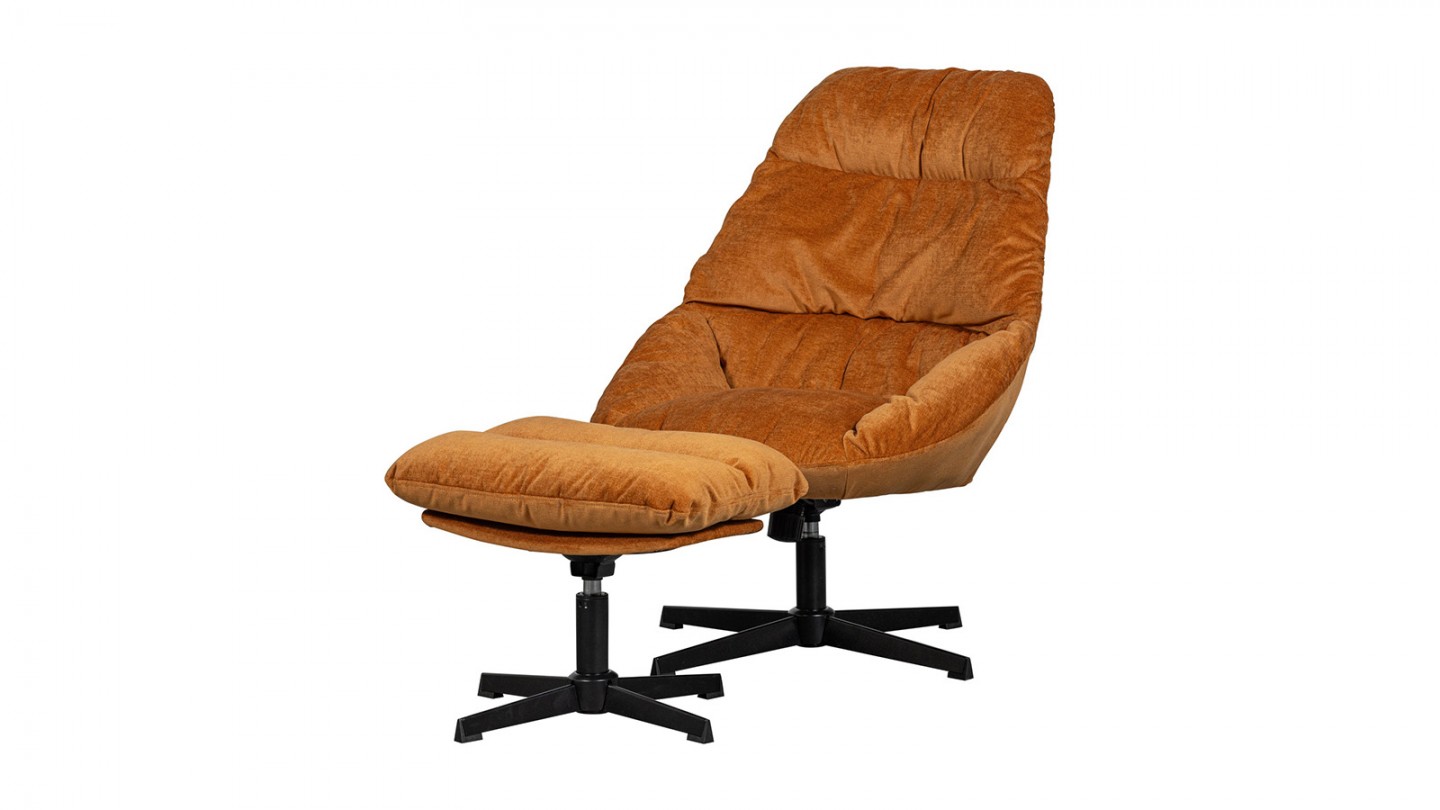 Fauteuil de relaxation avec repose-pied en tissu chenille rouille - Yaro