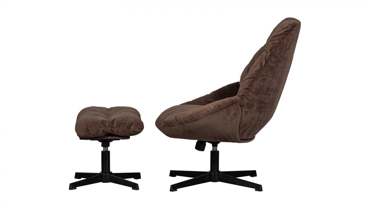 Fauteuil de relaxation avec repose-pied en tissu chenille marron - Yaro