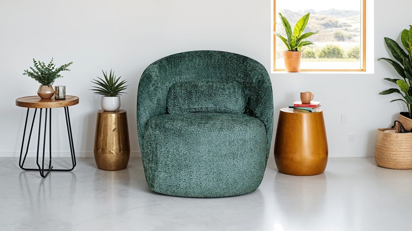 Fauteuil en tissu bouclette vert foncé - Rondo