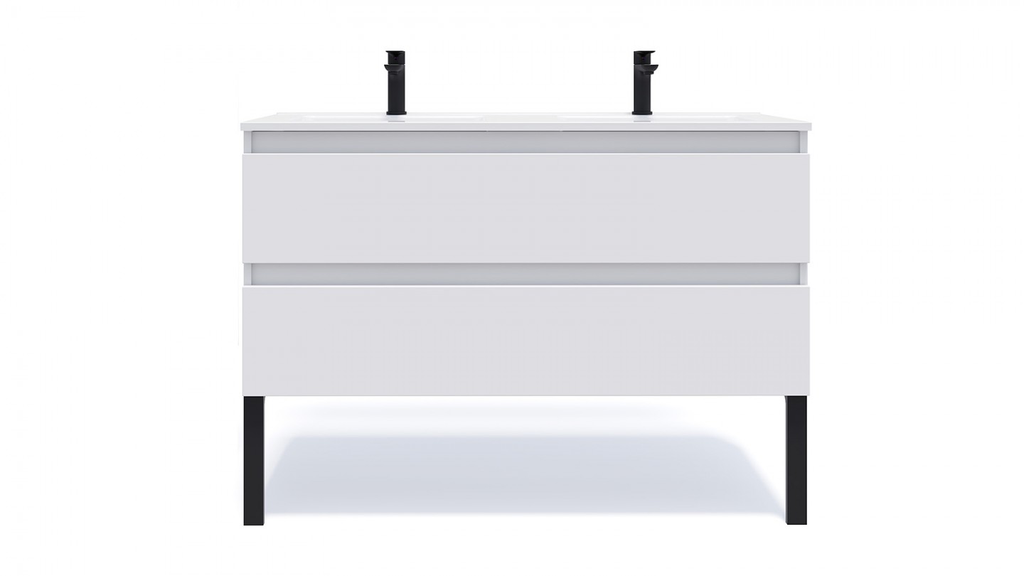 Meuble de salle de bain suspendu double vasque intégrée 120cm 2 tiroirs Blanc - Rivage