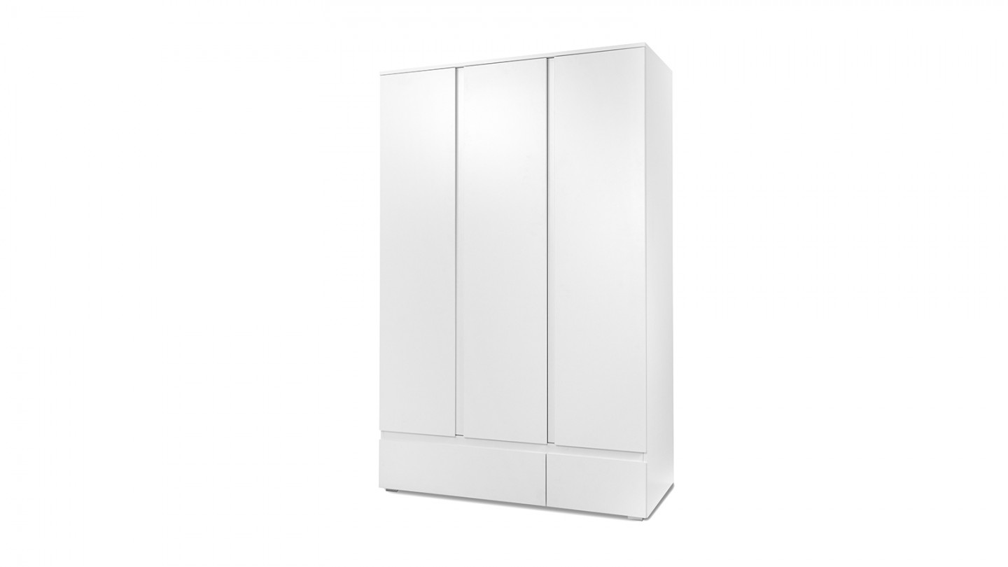 Armoire 3 portes 2 tiroirs blanche 122 cm - Medea