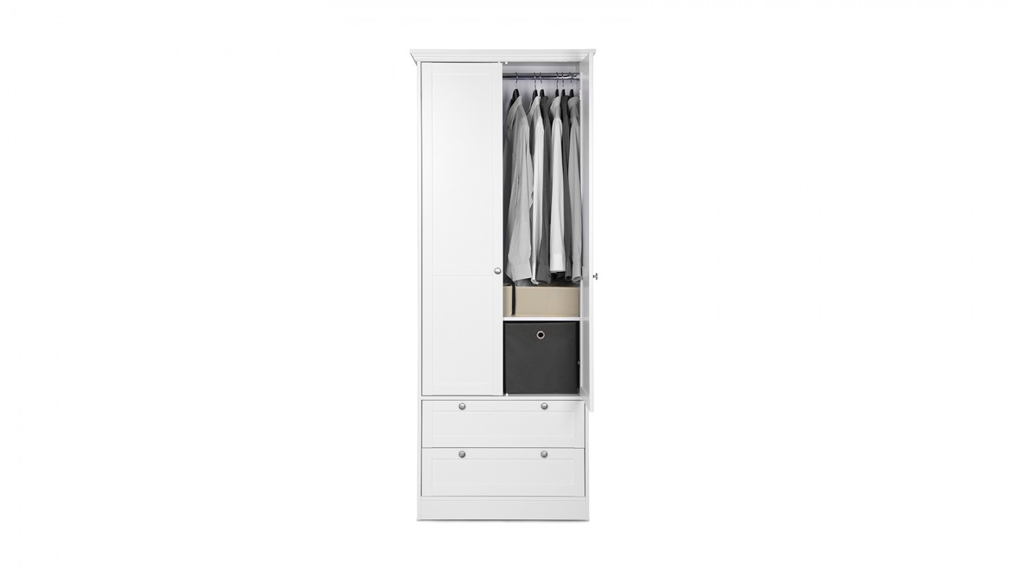 Armoire 2 portes 2 tiroirs blanche 80 cm - Alix