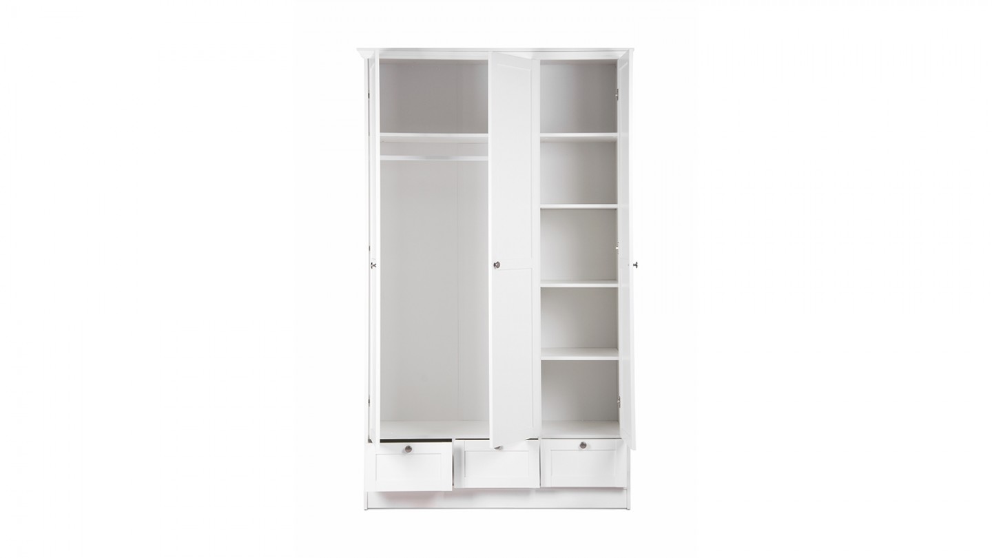 Armoire 3 portes 3 tiroirs blanche 120 cm - Alix