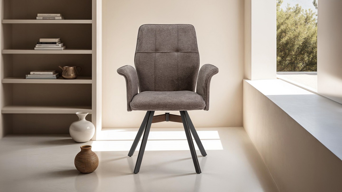 Lot de 2 fauteuils de salle à manger en tissu gris foncé - Alann