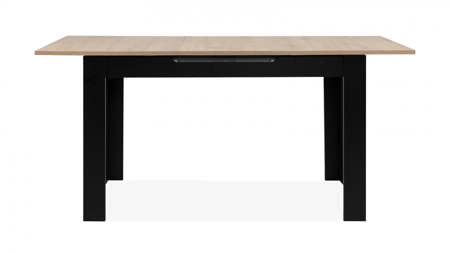 Table à manger extensible 4/6 personnes effet chêne et noire 125/165 cm - Lars