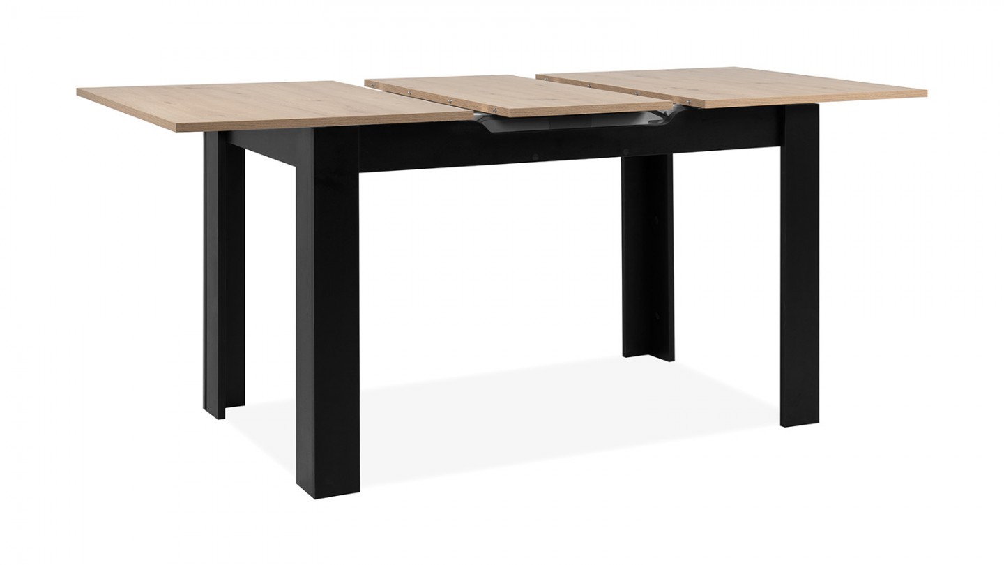 Table à manger extensible 4/6 personnes effet chêne et noire 125/165 cm - Lars