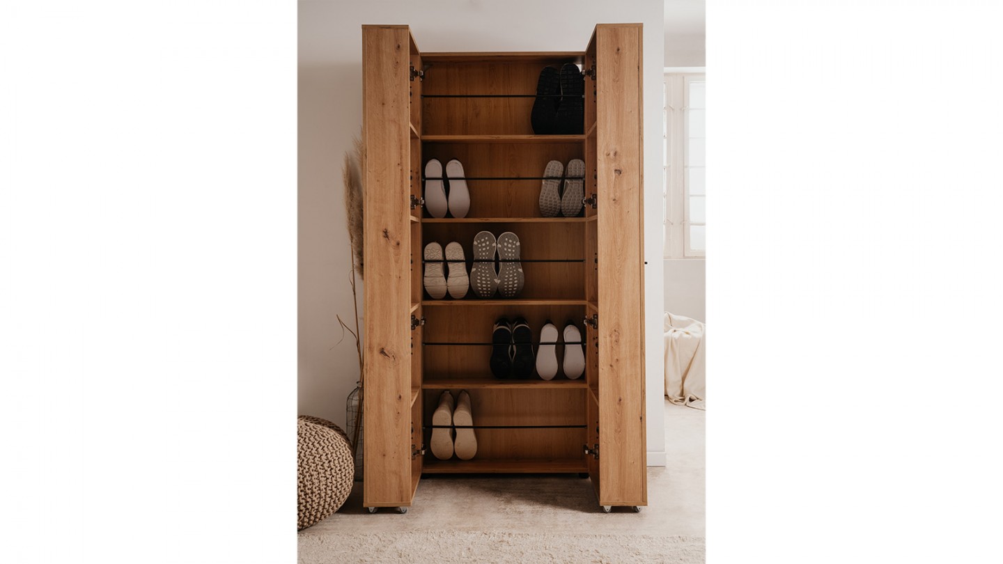 Armoire à chaussures 2 portes effet chêne 74 cm - Nuria