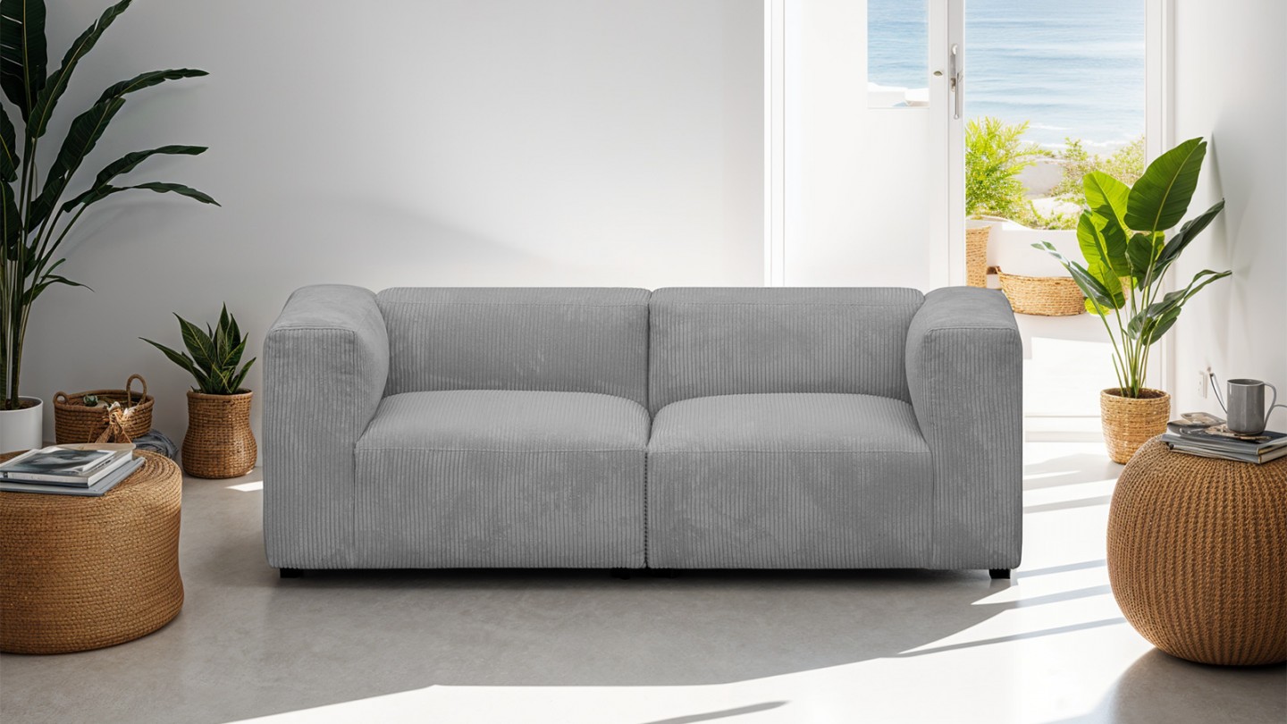 Canapé modulable 3 places en velours côtélé gris clair - Modulo Canapé modulable 3 places en velours côtélé gris clair - Modulo