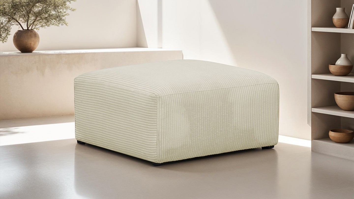 Pouf / repose-pieds modulable en velours côtelé beige - Modulo