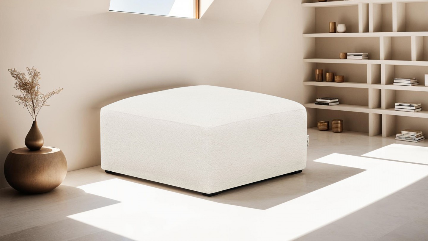 Pouf / repose-pieds modulable en tissu bouclette écru - Modulo