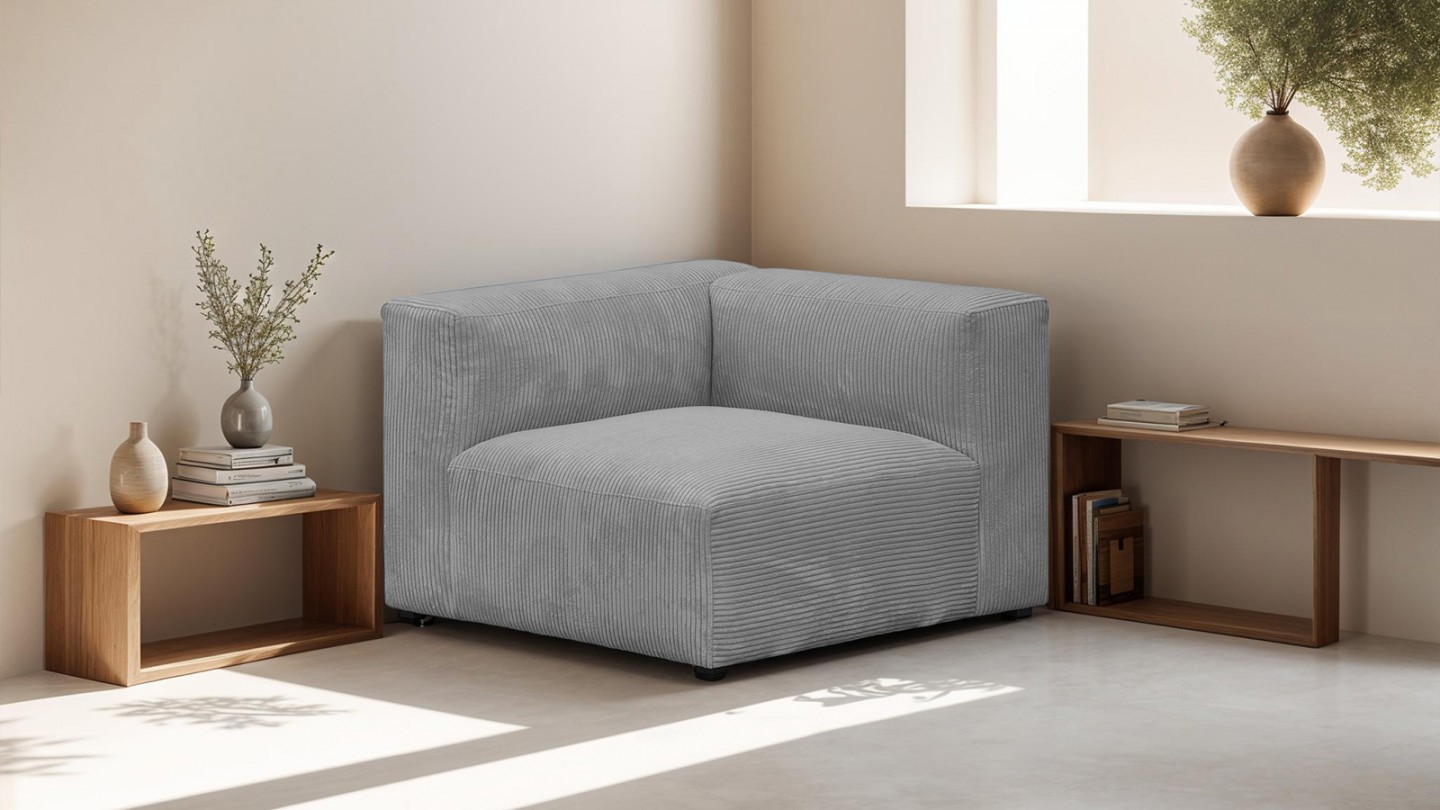 Chauffeuse d'angle à gauche modulable en velours côtelé gris clair - Modulo Chauffeuse d'angle à gauche modulable en velours côtelé gris clair - Modulo