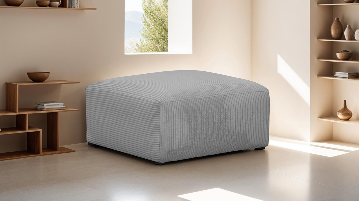 Pouf / repose-pieds modulable en velours côtelé gris clair - Modulo Pouf / repose-pieds modulable en velours côtelé gris clair - Modulo