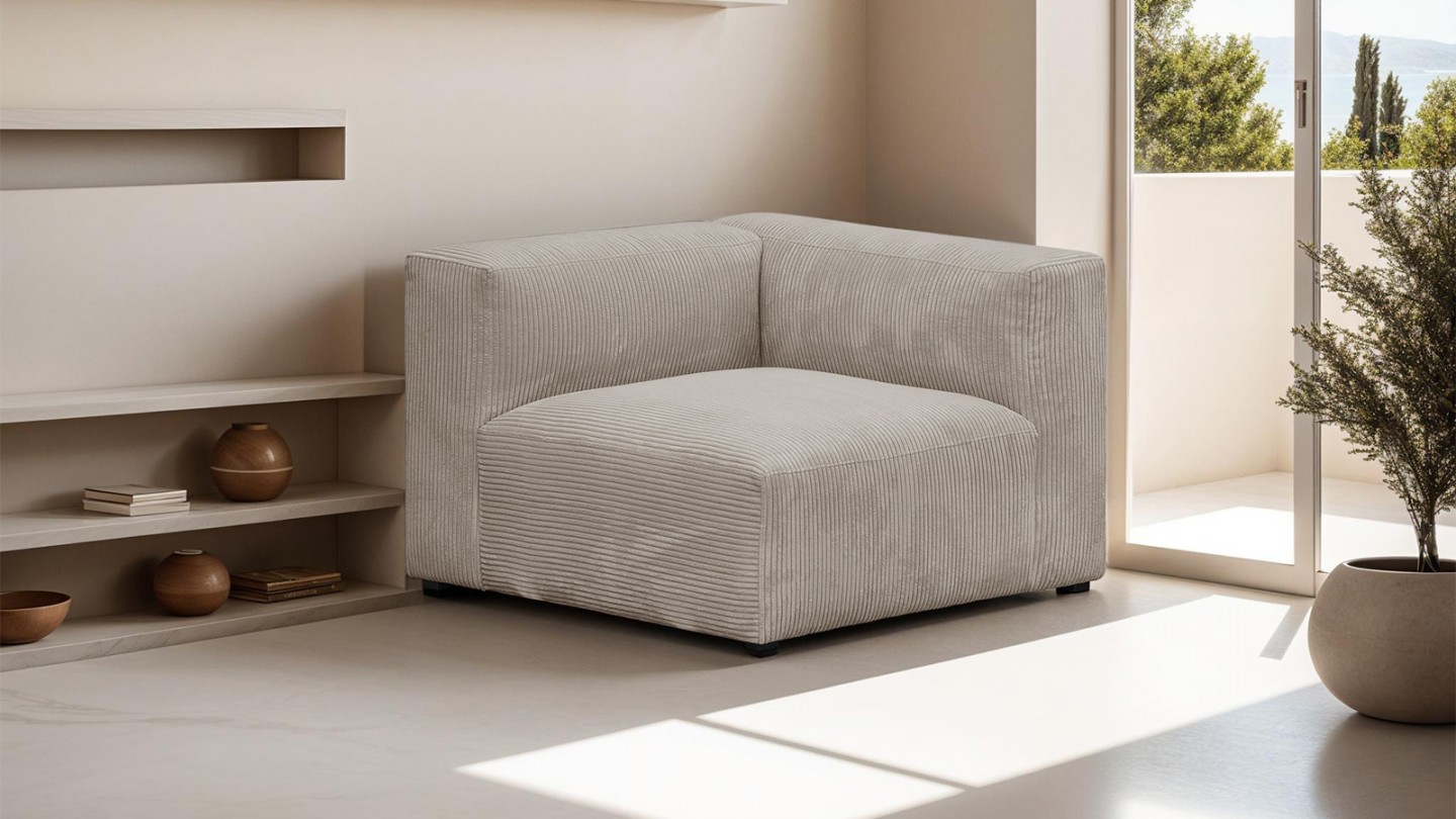 Chauffeuse d'angle à droite modulable en velours côtelé taupe - Modulo Chauffeuse d'angle à droite modulable en velours côtelé taupe - Modulo