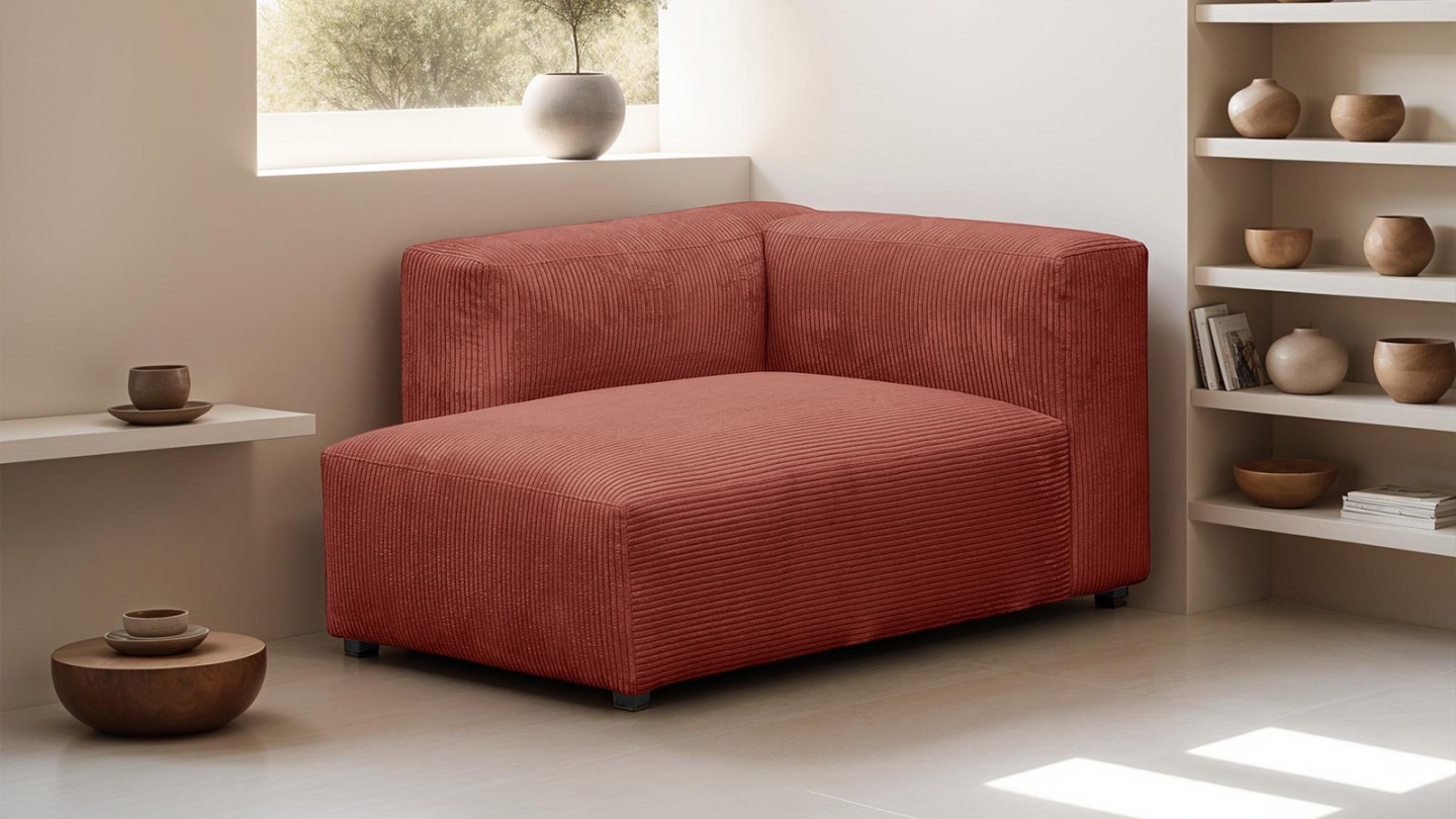 Méridienne d'angle à gauche modulable en velours côtelé rouille - Modulo Méridienne d'angle à gauche modulable en velours côtelé rouille - Modulo