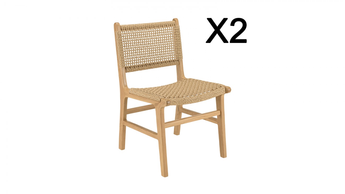 Lot de 2 chaises jardin teck naturel rotin synthétique beige VALERIA