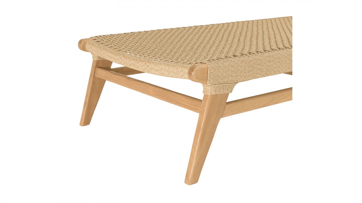 Bain de soleil en teck naturel et rotin synthétique beige VALERIA