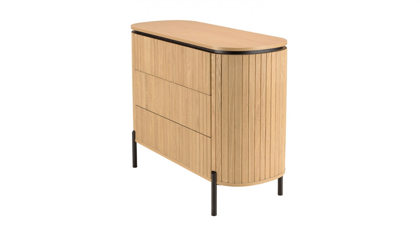 Commode 3 tiroirs rainuré en pin 100 cm - Charlie