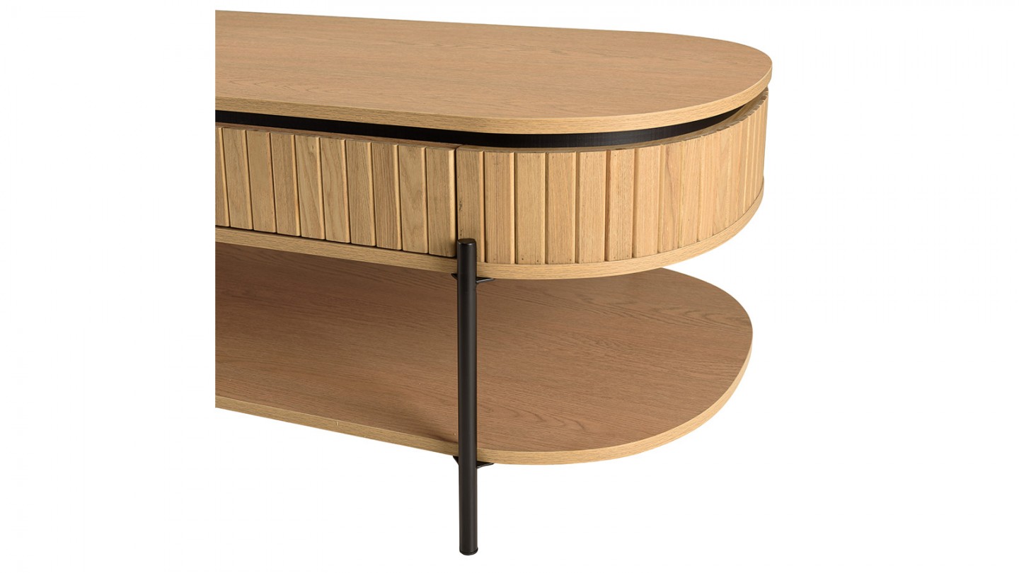 Table basse ovale 121 cm en bois rainuré - Charlie