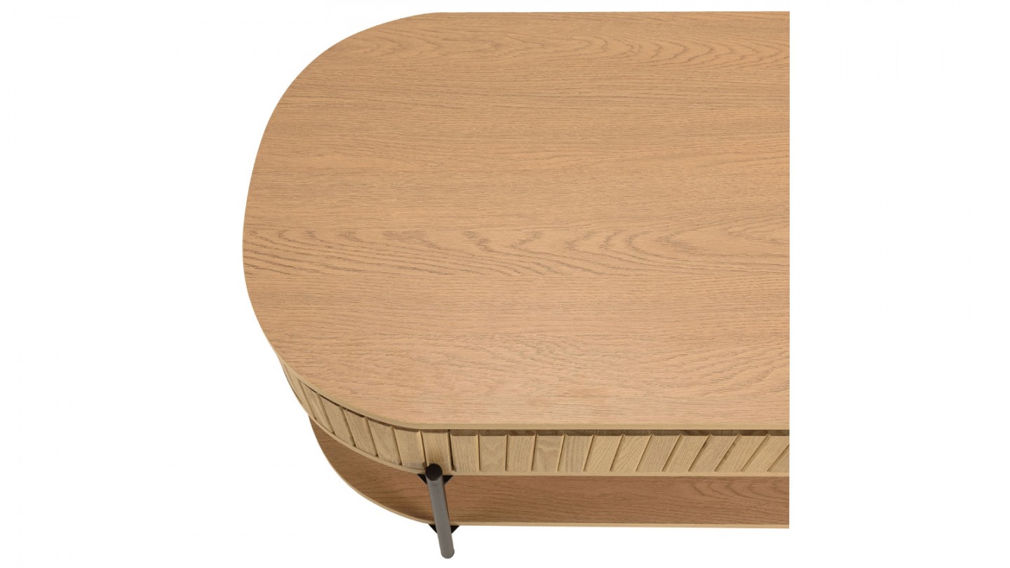 Table basse ovale 121 cm en bois rainuré - Charlie