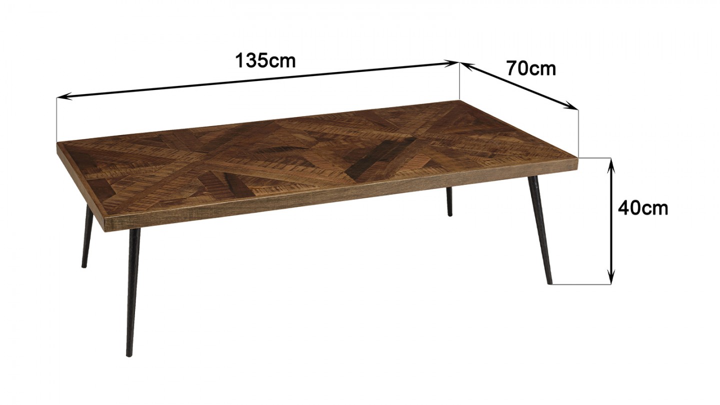 Table basse rectangulaire 135cm en bois recyclé - Kiara