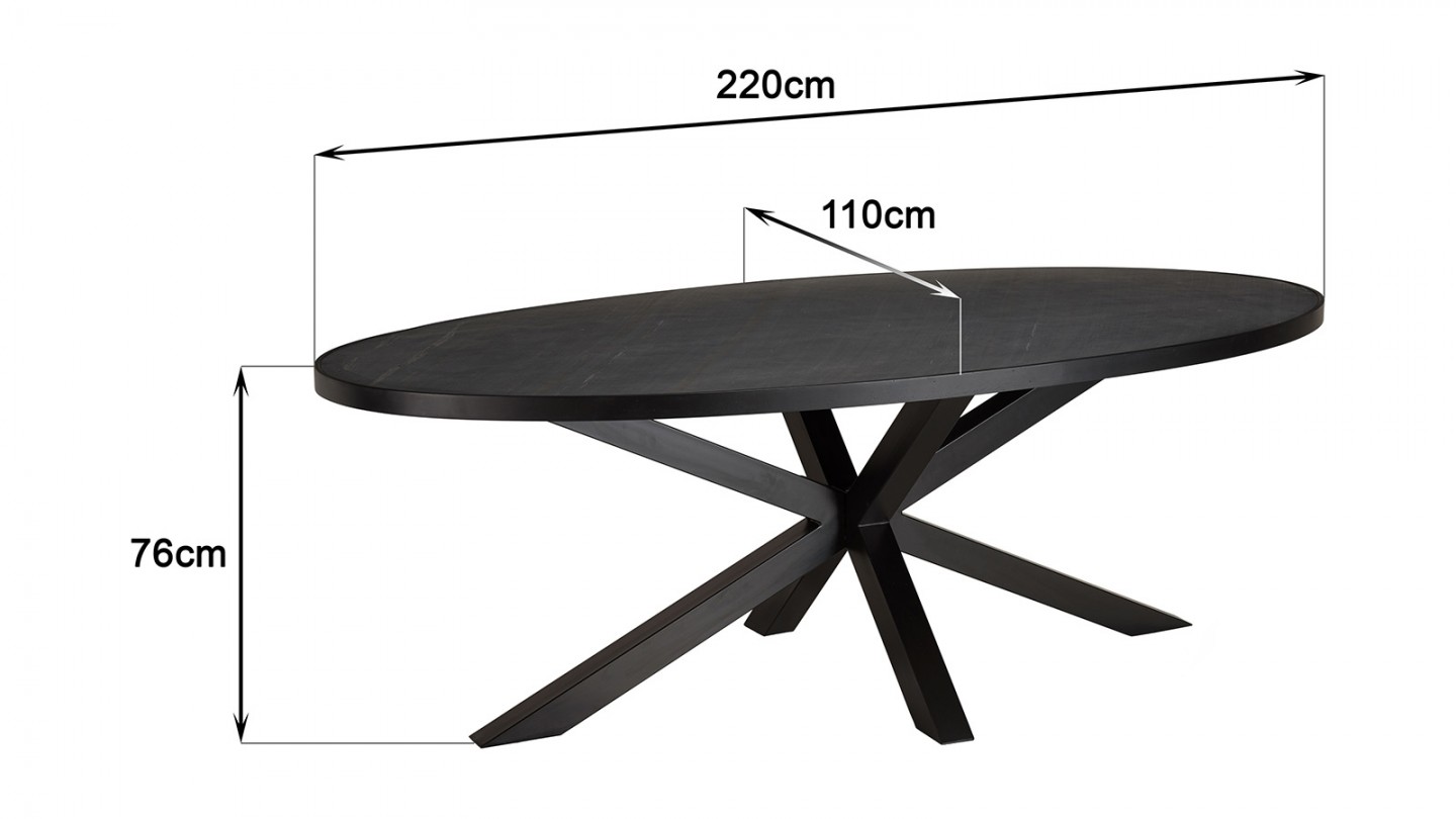 Table à manger ovale plateau noir effet pierre 220 cm - Basile