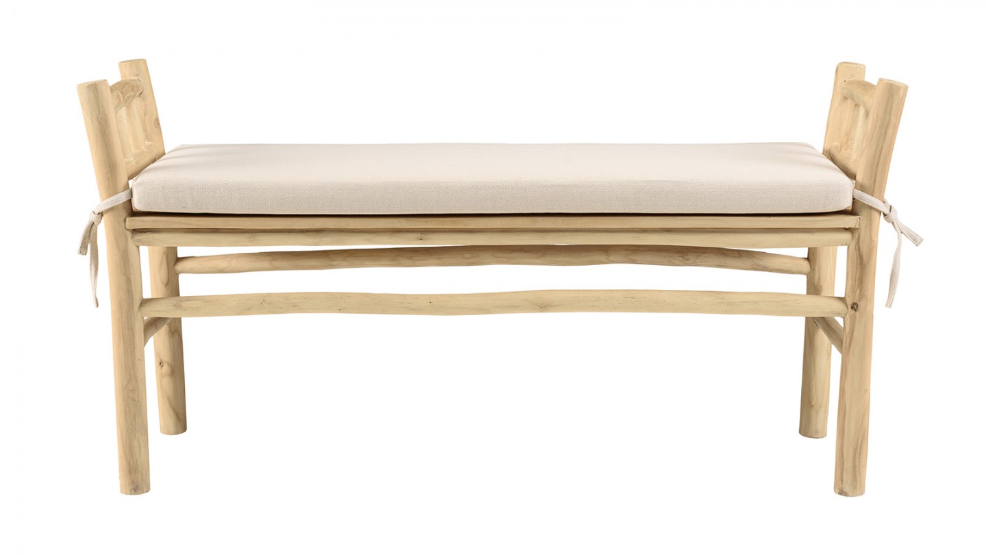 Banc en teck naturel 128 cm avec coussin blanc - Will