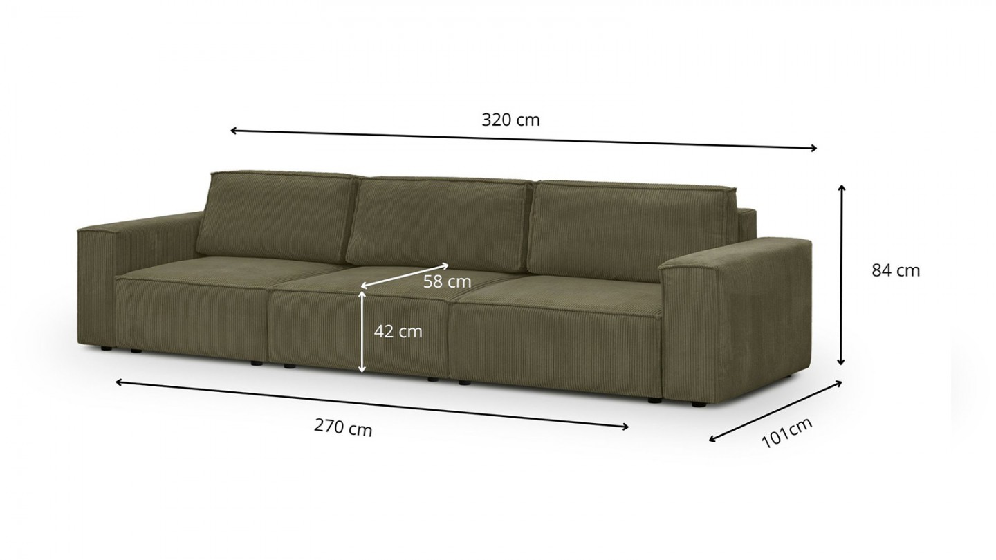 Canapé modulable 5 places en velours côtelé vert kaki - Harper Mod