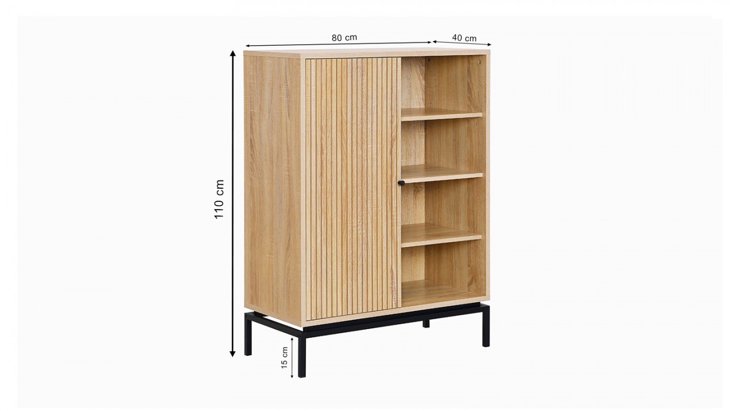 Bibliothèque 1 porte 4 niches effet bois 80 cm - Talia