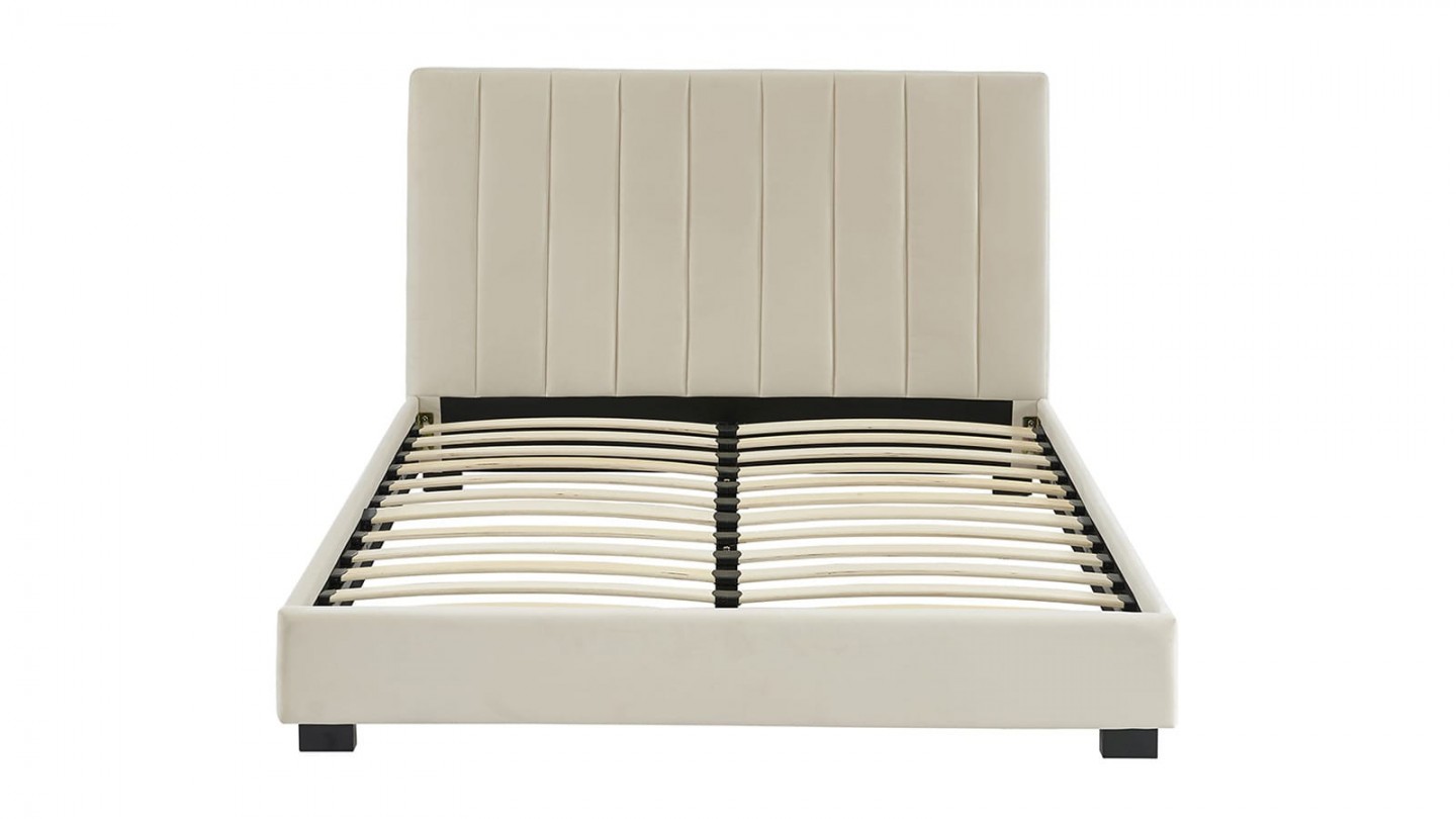 Ensemble lit 140x190 en velours beige William + Matelas Hybride à ressorts ensachés et mémoire de forme - Spring Elite