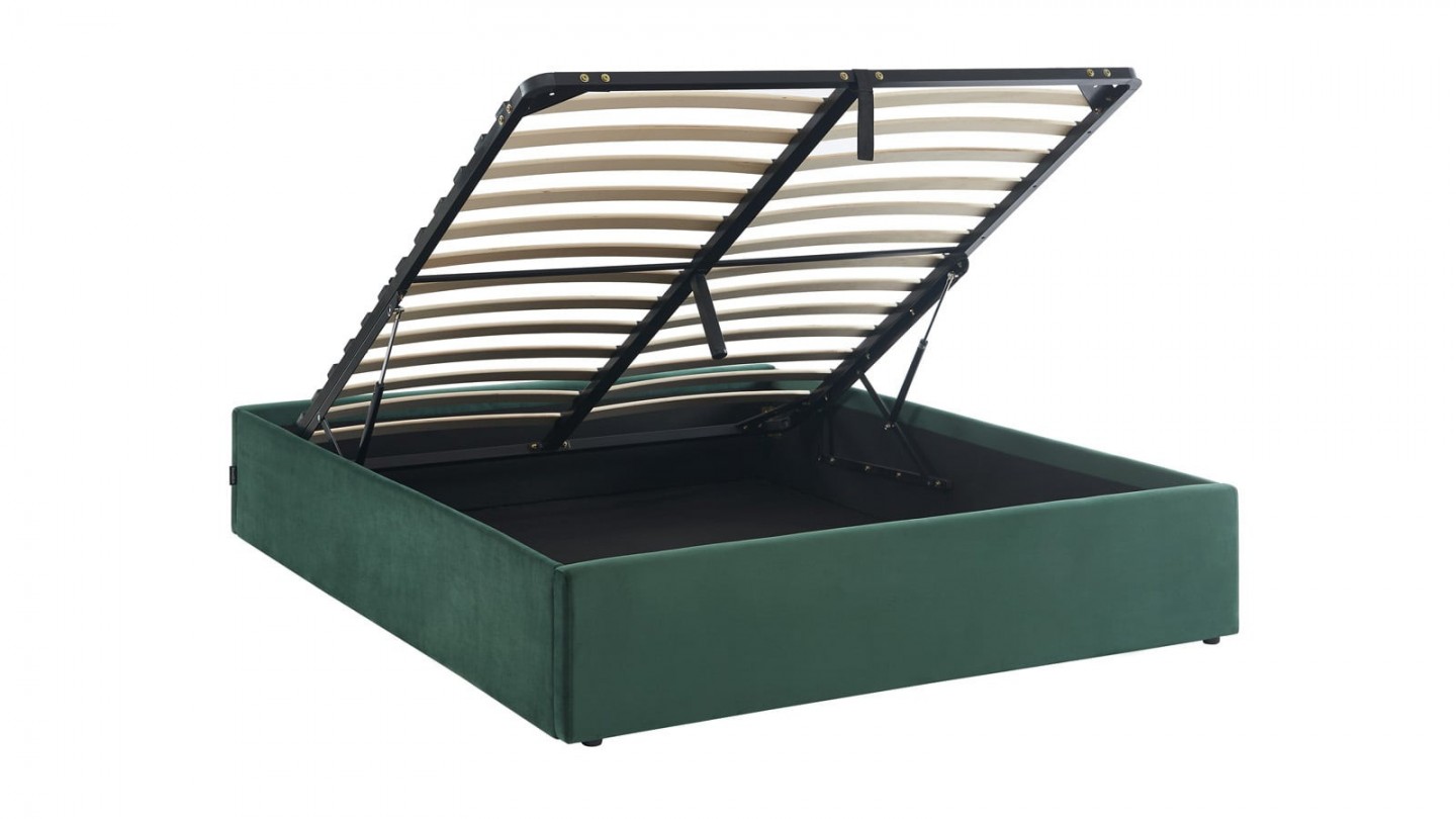 Ensemble lit coffre 140x190 en velours vert Handy + Matelas Hybride à ressorts ensachés et mémoire de forme - Spring Elite