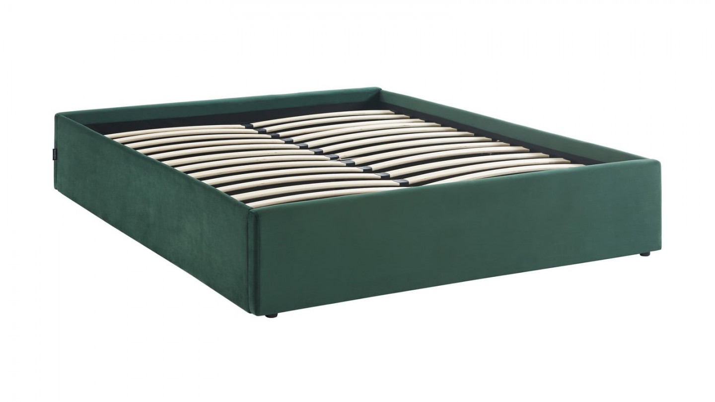 Ensemble lit coffre 140x190 en velours vert Handy + Matelas Hybride à ressorts ensachés et mémoire de forme - Spring Elite