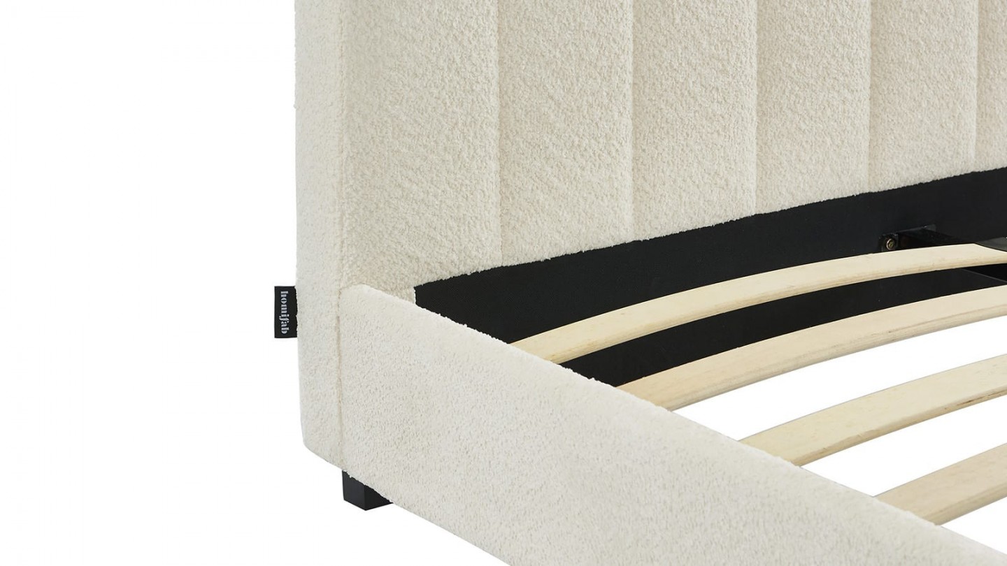 Ensemble lit 140x190 en tissu bouclé écru - William + Matelas Hybride à ressorts ensachés et mémoire de forme - Spring Elite