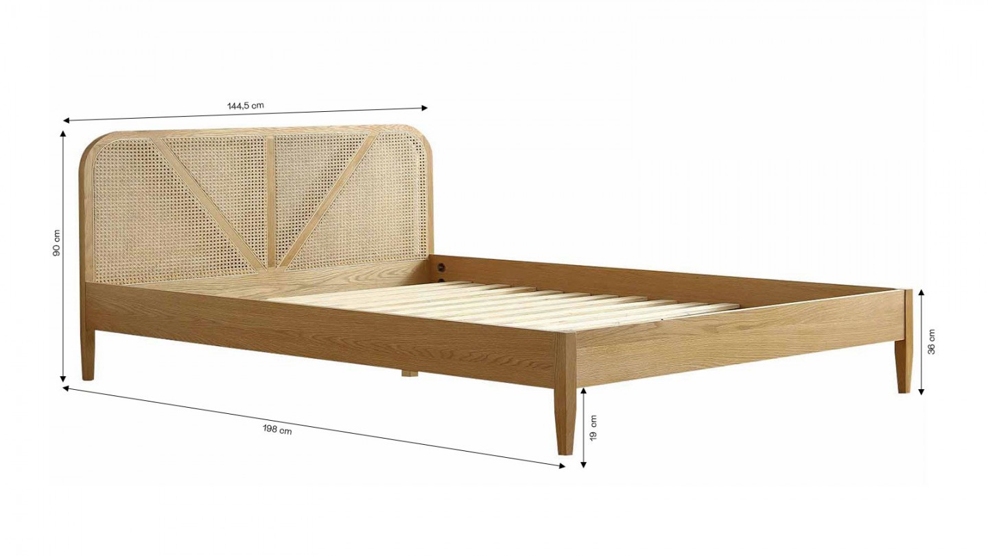 Ensemble lit 160x200 en bois et cannage Leonie + Matelas Hybride à ressorts ensachés et mémoire de forme - Spring Elite