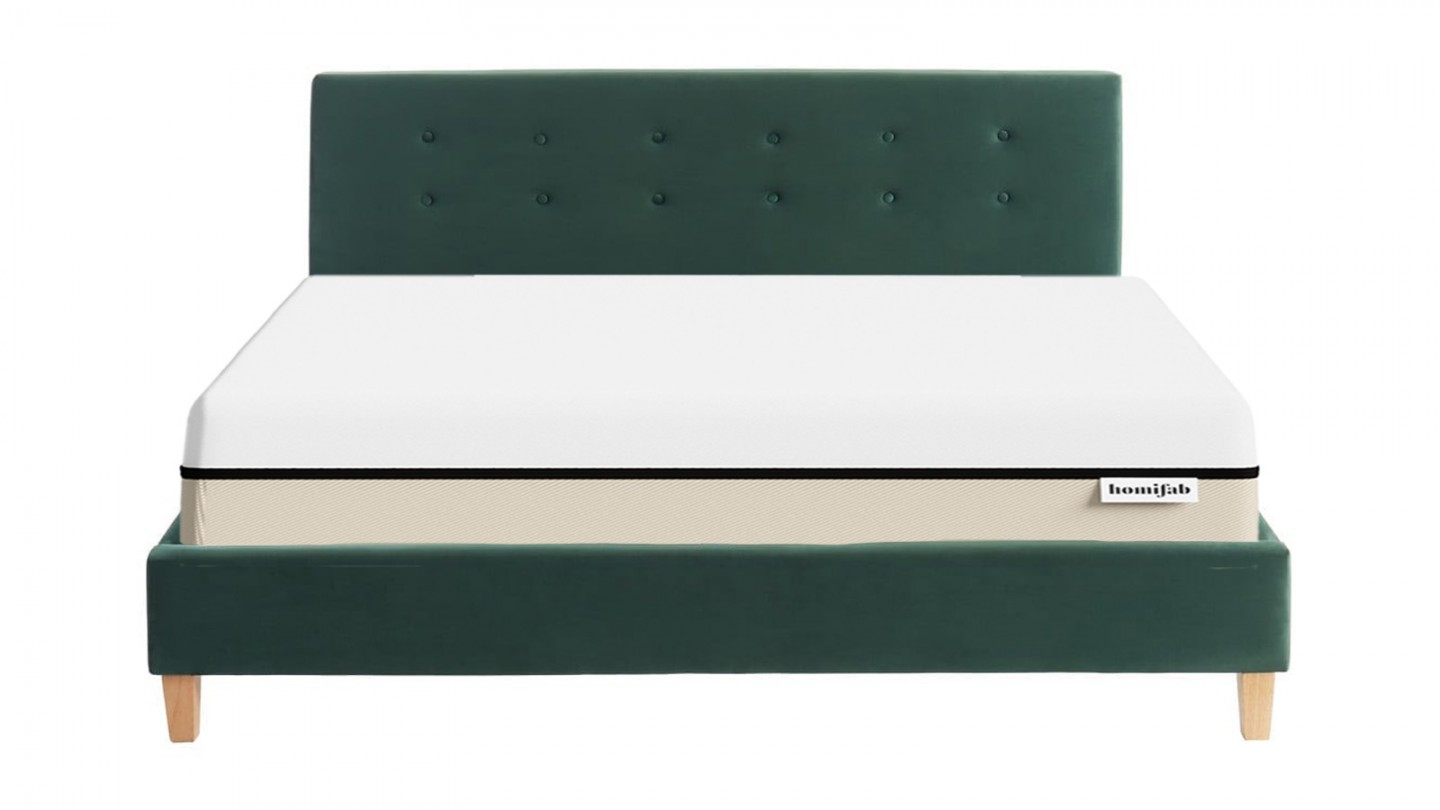 Ensemble lit 160x200 en velours vert bouteille Milo + Matelas Hybride à ressorts ensachés et mémoire de forme - Spring Elite