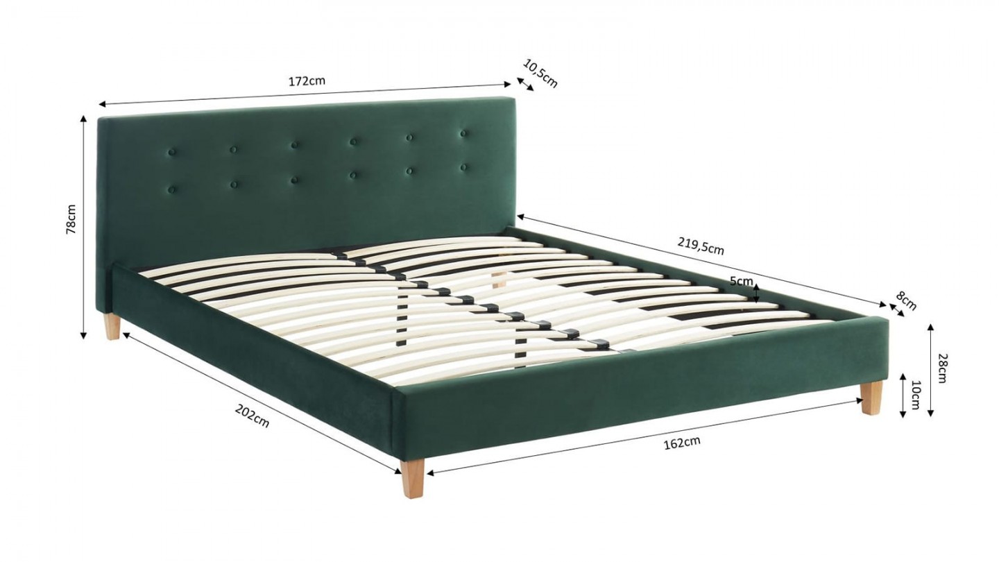 Ensemble lit 160x200 en velours vert bouteille Milo + Matelas Hybride à ressorts ensachés et mémoire de forme - Spring Elite