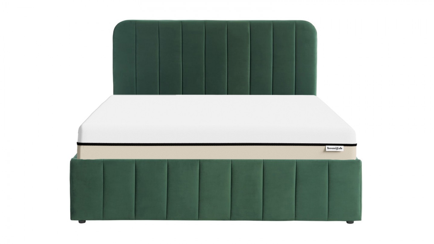 Ensemble lit coffre 160x200 en velours vert Ava + Matelas Hybride à ressorts ensachés et mémoire de forme - Spring Elite