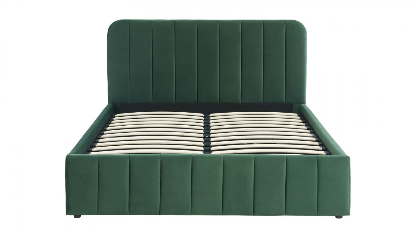 Ensemble lit coffre 160x200 en velours vert Ava + Matelas Hybride à ressorts ensachés et mémoire de forme - Spring Elite