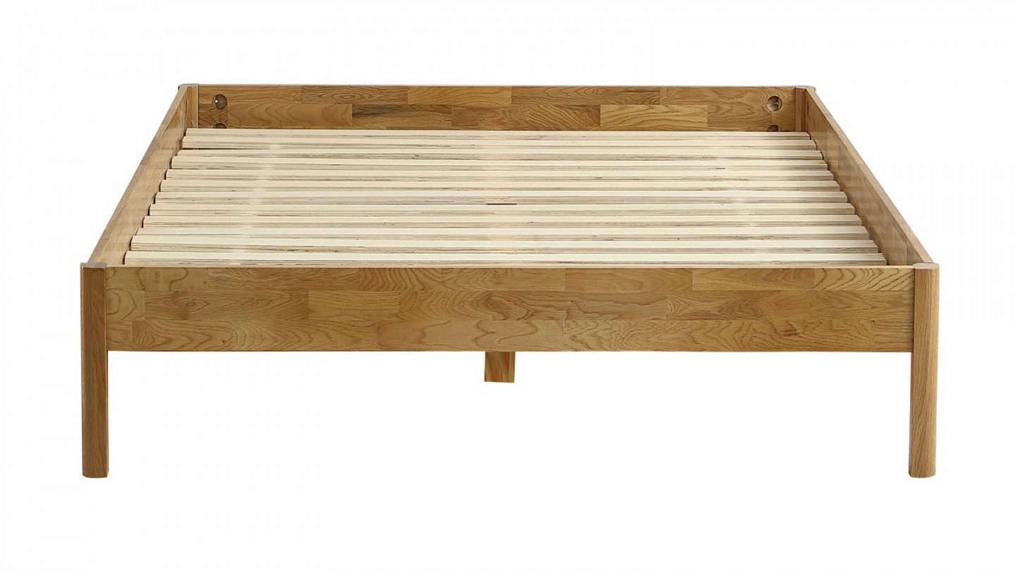 Ensemble lit 140x190 en chêne massif Aina + Matelas mousse gel à mémoire de forme, double confort - Dual Confort