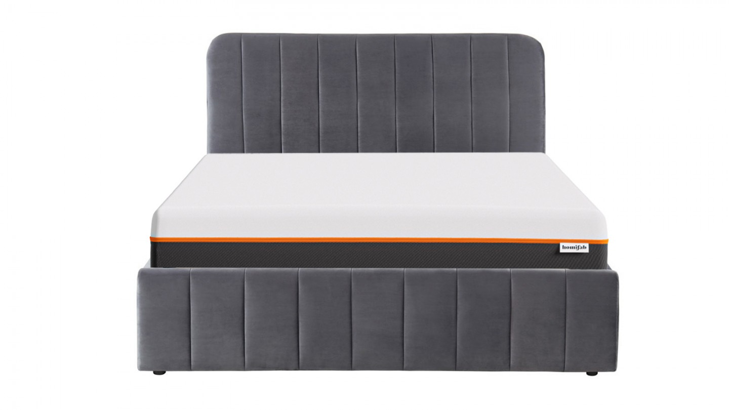 Ensemble lit coffre 140x190 en velours gris anthracite Ava + Matelas mousse gel mémoire de forme, double confort - Dual Confort