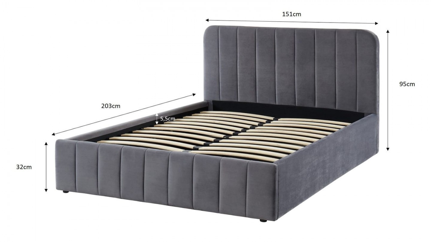 Ensemble lit coffre 140x190 en velours gris anthracite Ava + Matelas mousse gel mémoire de forme, double confort - Dual Confort