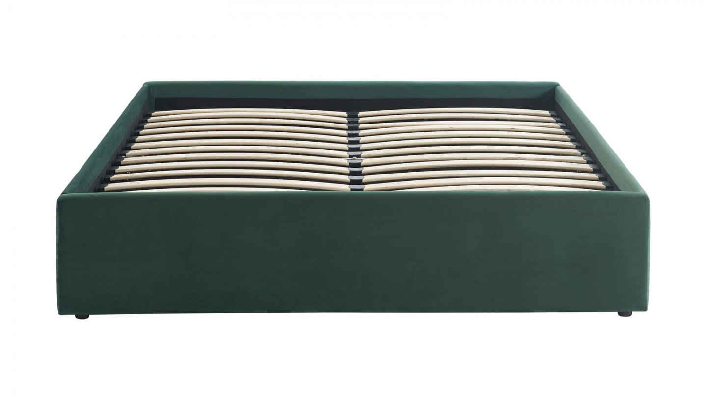 Ensemble lit coffre 140x190 en velours vert Handy + Matelas mousse gel à mémoire de forme, double confort - Dual Confort