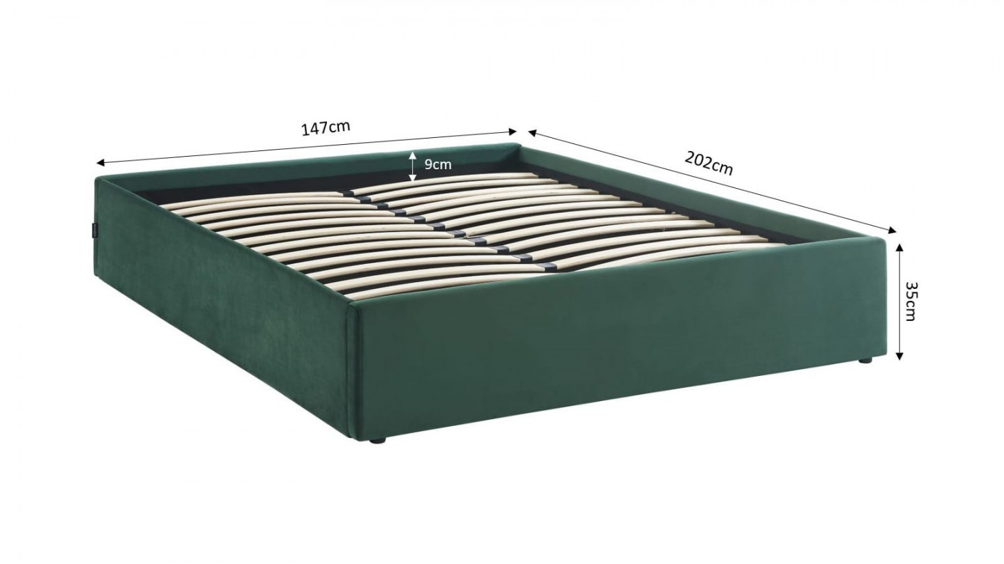 Ensemble lit coffre 140x190 en velours vert Handy + Matelas mousse gel à mémoire de forme, double confort - Dual Confort