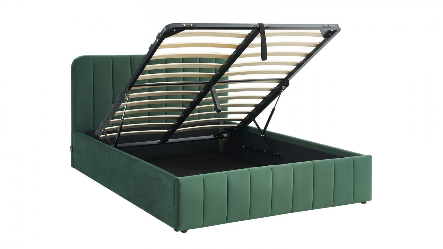 Ensemble lit coffre 140x190 en velours vert Ava + Matelas mousse gel à mémoire de forme, double confort - Dual Confort