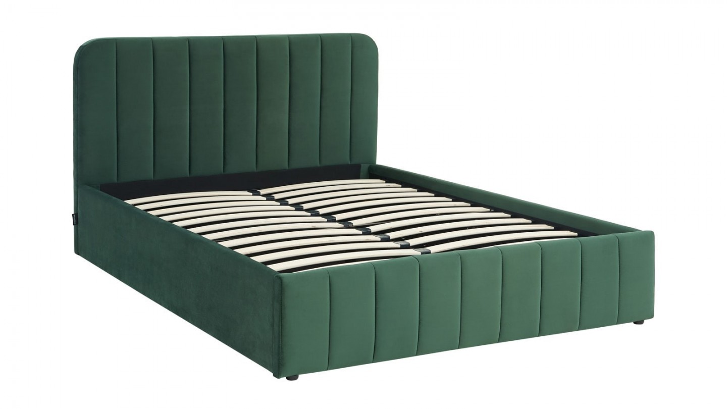 Ensemble lit coffre 140x190 en velours vert Ava + Matelas mousse gel à mémoire de forme, double confort - Dual Confort