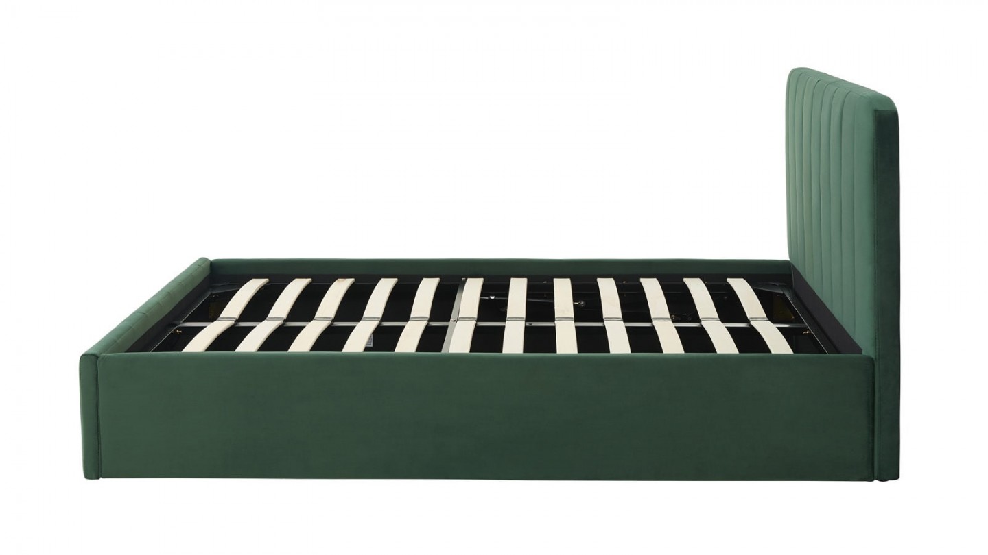 Ensemble lit coffre 140x190 en velours vert Ava + Matelas mousse gel à mémoire de forme, double confort - Dual Confort