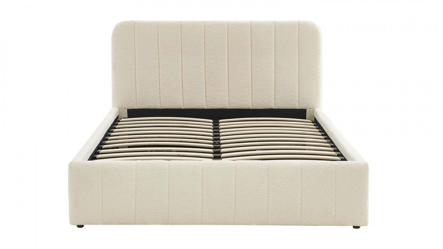 Ensemble lit coffre 160x200 en tissu bouclé écru Ava + Matelas mousse gel à mémoire de forme, double confort - Dual Confort