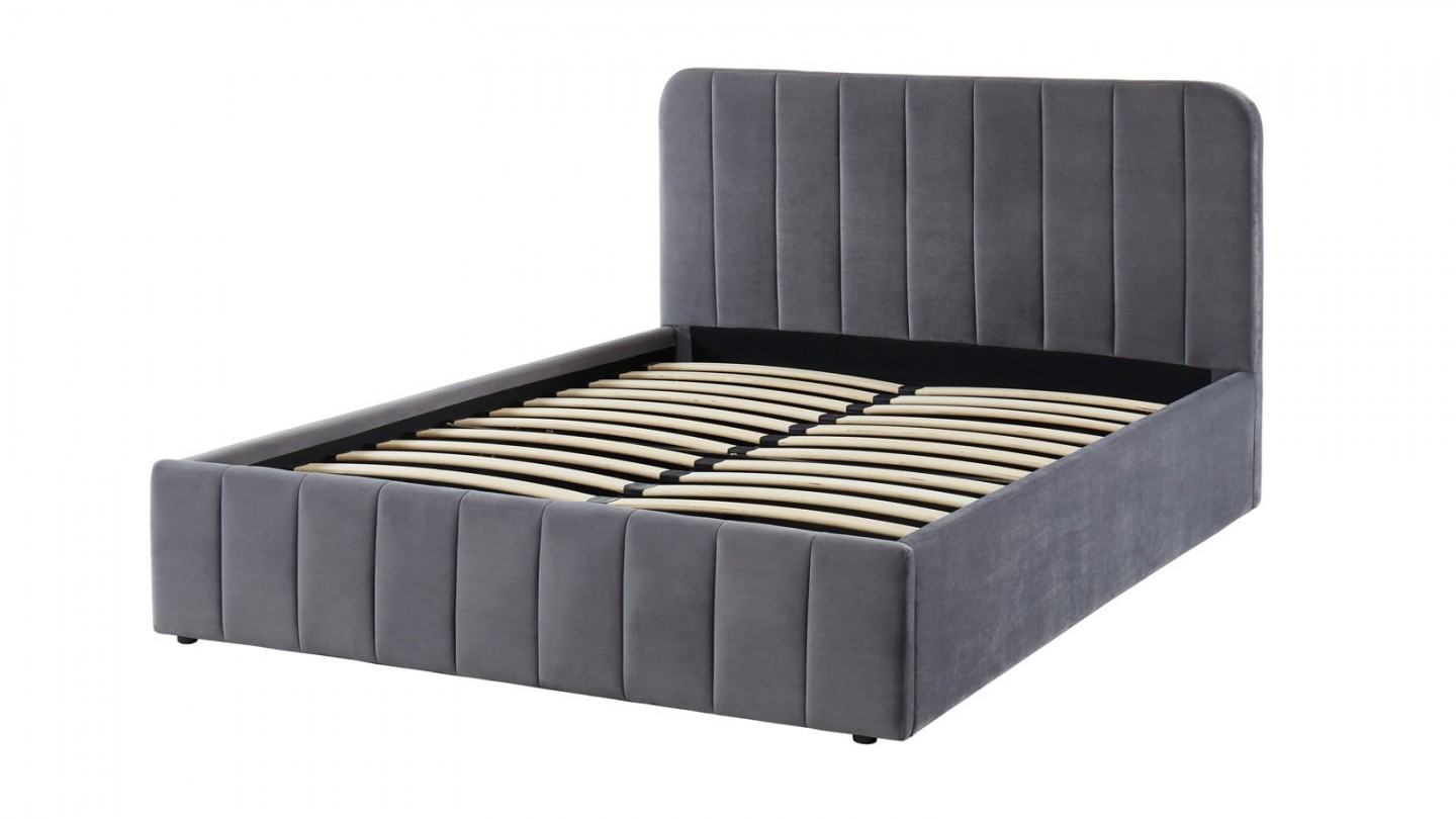 Ensemble lit coffre 160x200 en velours gris anthracite Ava + Matelas mousse gel mémoire de forme, double confort - Dual Confort