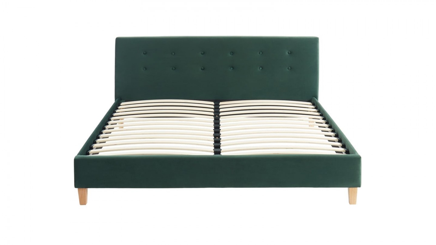 Ensemble lit 160x200 en velours vert bouteille Milo + Matelas mousse gel à mémoire de forme, double confort - Dual Confort