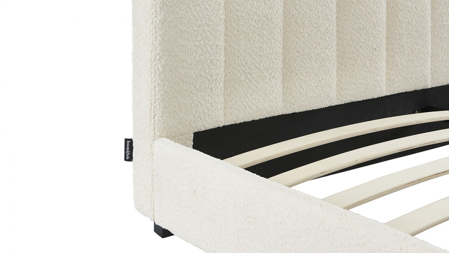 Ensemble lit 140x190 en tissu bouclé écru - William + Matelas mousse gel à mémoire de forme, double confort - Dual Confort